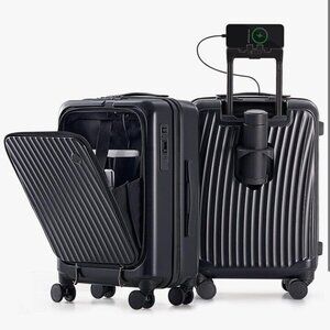 OIWAS Front Opening Carry On Luggage 20-Inch, Hardside Suitcase with Cup Hold